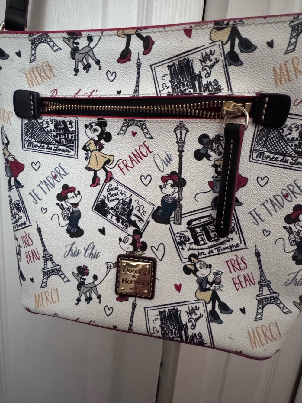 Dooney & Bourke White Minnie Mouse Paris Print Crossbody with Red Accents